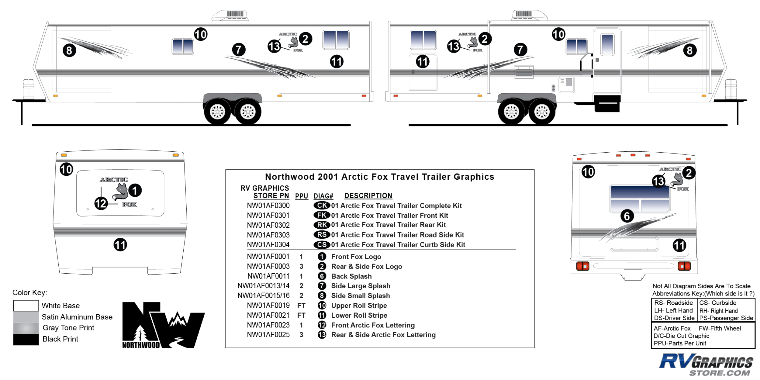 2001 Northwood Arctic Fox Travel Trailer - Large Decals and Replacement