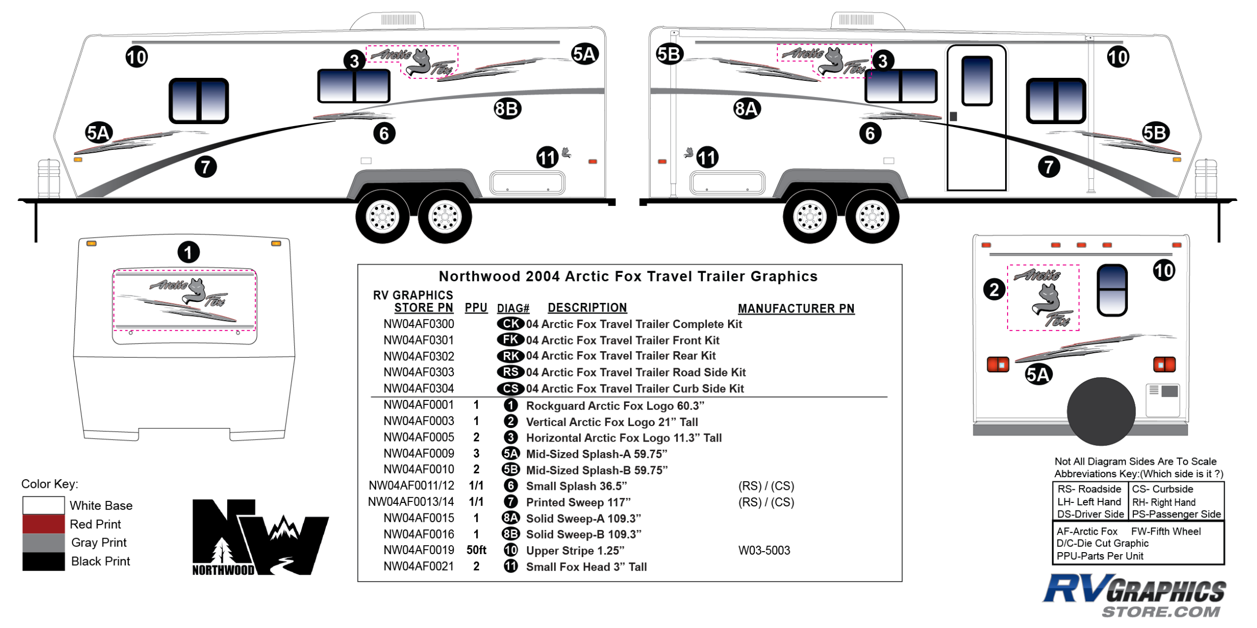 2004 Northwood Arctic Fox Travel Trailer - Large Decals and Replacement