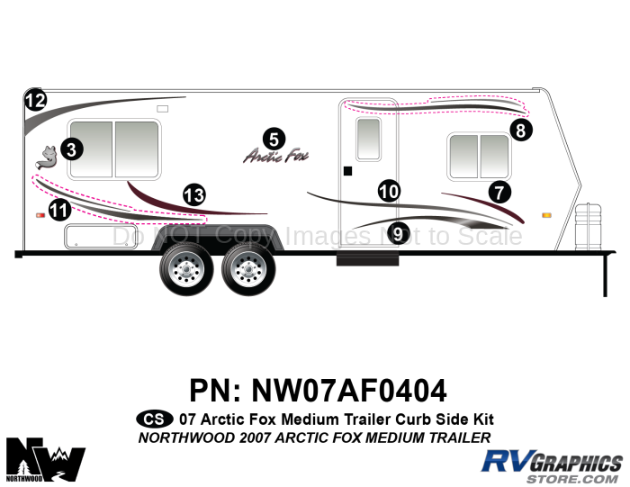 9 Piece 2007 Arctic Fox Med Travel Trailer Curbside Graphics Kit