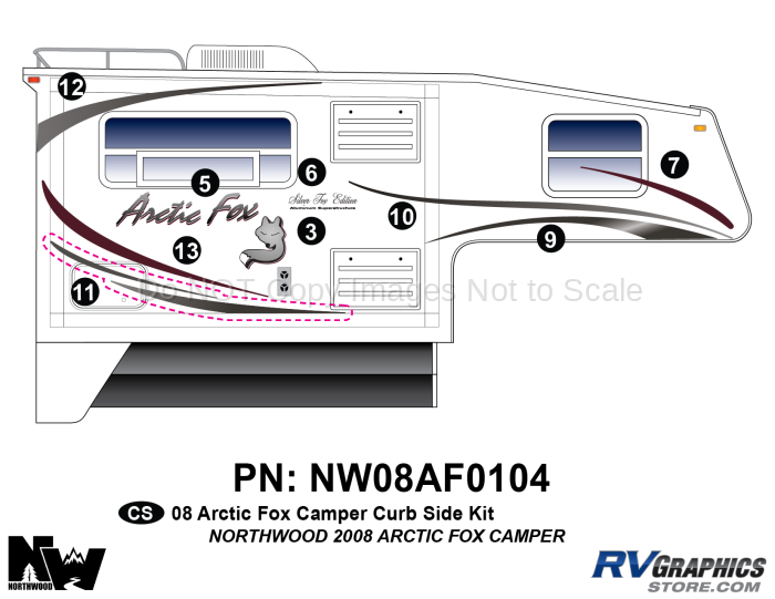 8 Piece 2008 Arctic Fox Camper Curbside Graphics Kit