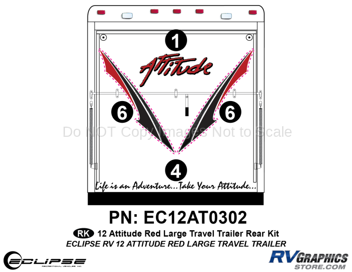 2012 RED Attitude Lg Travel Trailer Rear Graphics Kit
