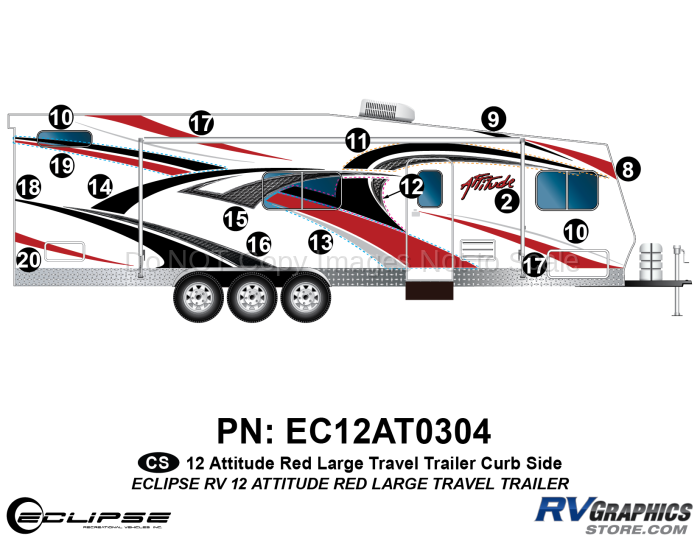 2012 RED Attitude Lg Travel Trailer Right Side Graphics Kit