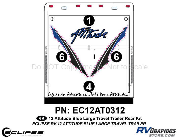 2012 BLUE Attitude Lg Travel Trailer Rear Graphics Kit