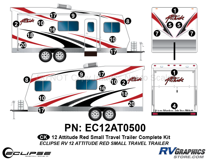 2012 RED Attitude Sm Travel Trailer Complete Graphics Kit