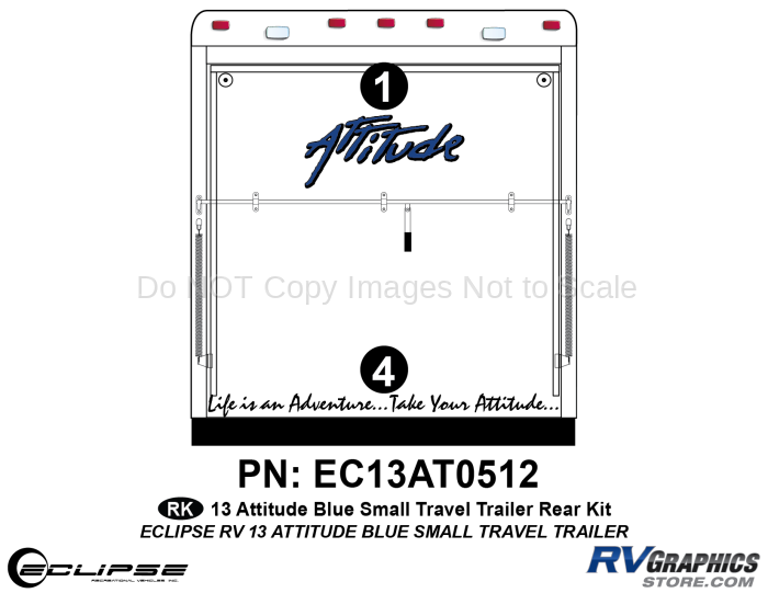 2013 BLUE Attitude Sm Travel Trailer Rear Graphics Kit