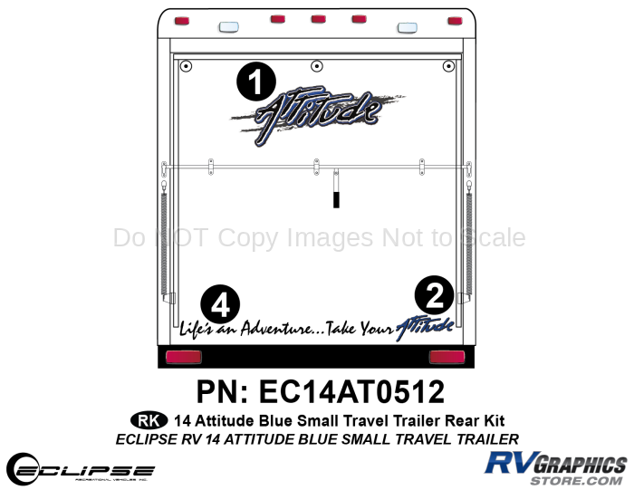 2014 BLUE Attitude Sm Travel Trailer Rear Graphics Kit