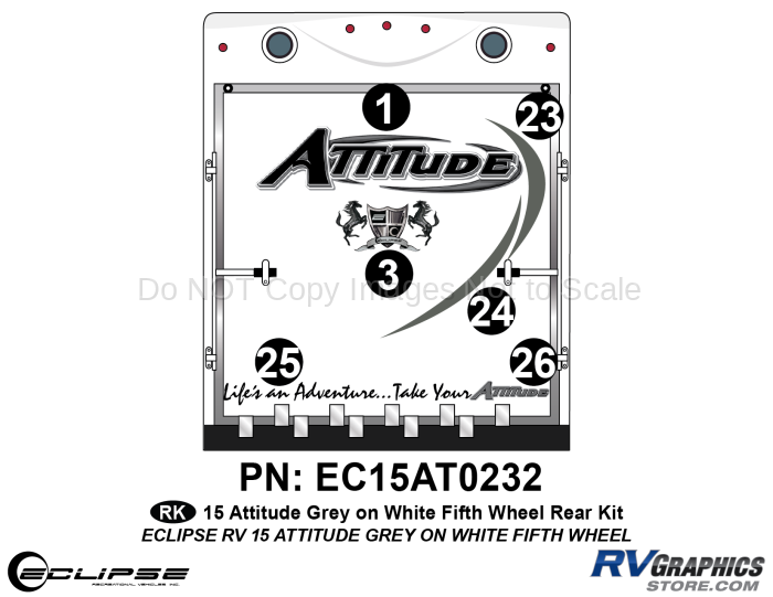 2015 Gray on White Attitude FW Rear Graphics Kit