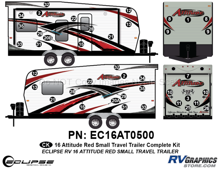 2016 Red Attitude Sm Travel Trailer Complete Graphics Kit