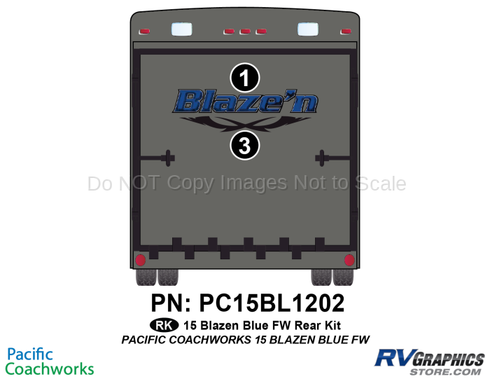 2 Piece 2015 Blaze'n Blue Fifth Wheel Rear Graphics Kit
