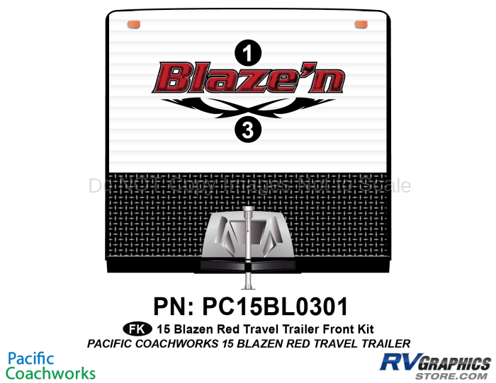 2 Piece 2015 Blaze'n Red Travel Trailer Front Graphics Kit