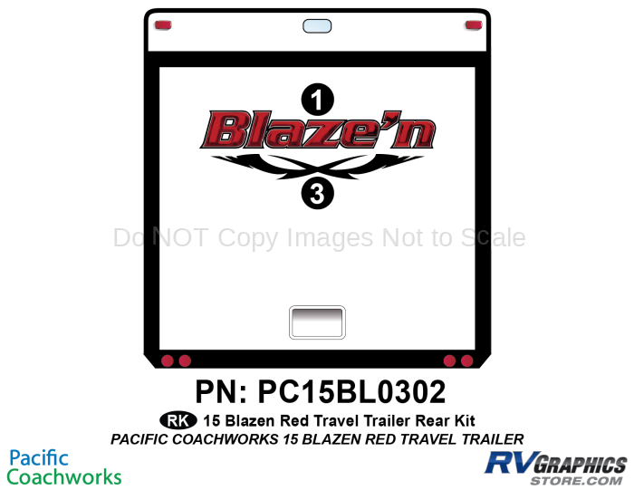 2 Piece 2015 Blaze'n Red Travel Trailer Rear Graphics Kit