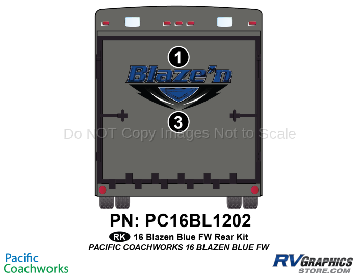 2 Piece 2016 Blaze'n Blue Fifth Wheel Rear Graphics Kit