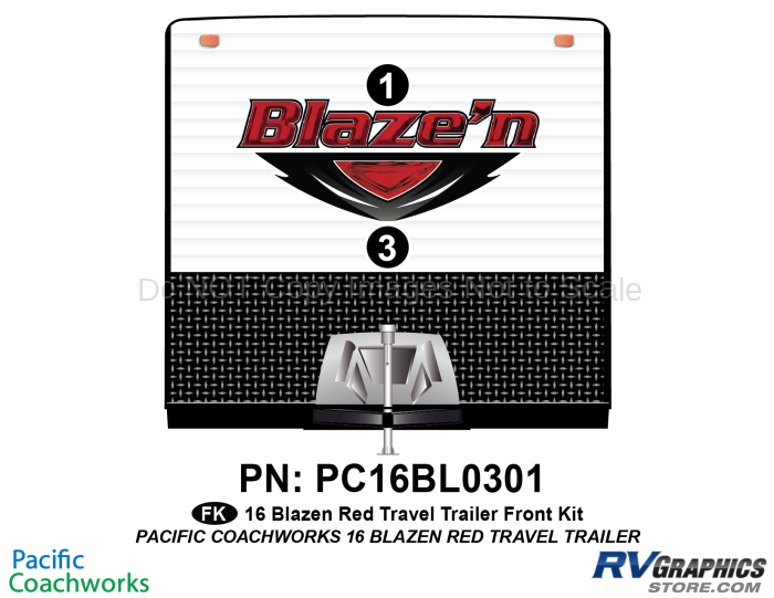 2 Piece 2016 Blaze'n Red Travel Trailer Front Graphics Kit