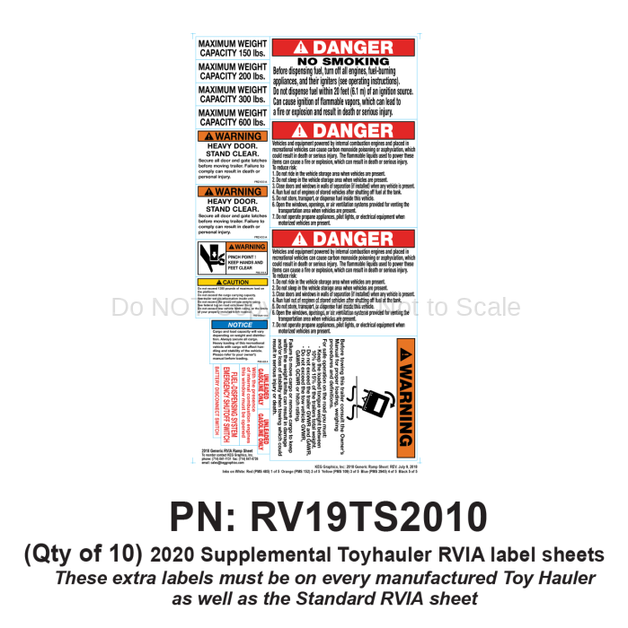 10 Pack Toyhauler label sheet