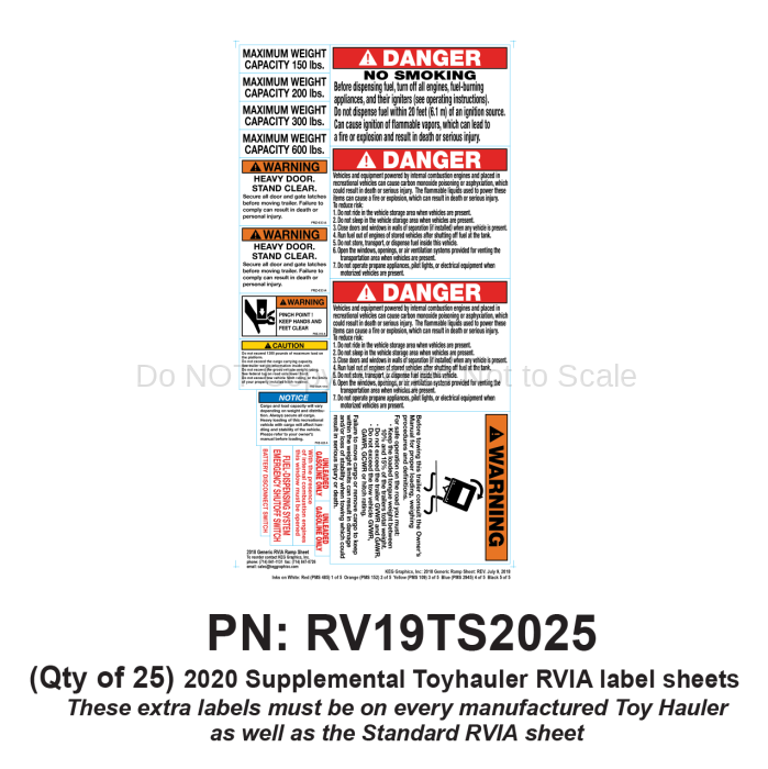 25 Pack Toyhauler label sheet