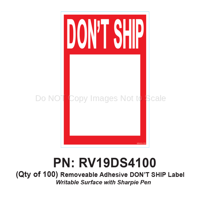 100 Pack of Don't Ship label