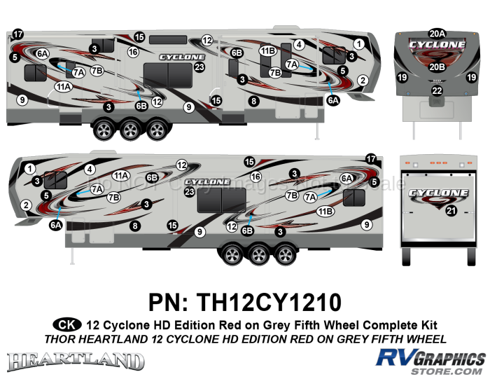 64 Piece 2012 Cyclone FW Complete Graphics Kit Red/Gray Version
