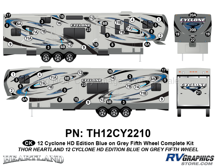 64 Piece 2012 Cyclone FW Complete Graphics Kit Blue/Gray Version