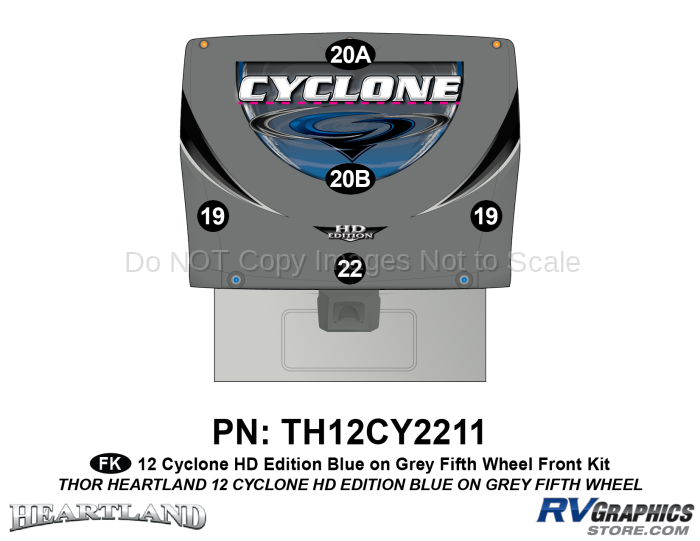 5 Piece 2012 Cyclone FW Front Graphics Kit Blue/Gray  Version