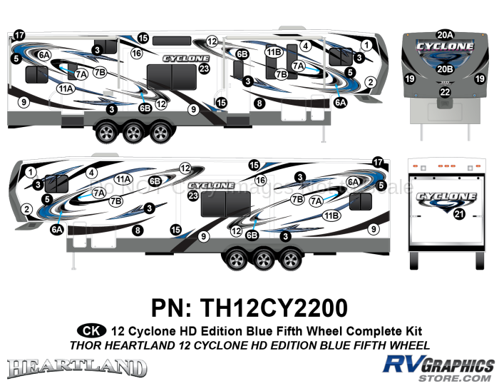 64 Piece 2012 Cyclone FW Complete Graphics Kit Blue Version