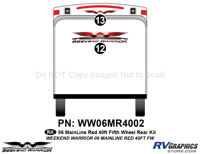 2 piece 2006 Warrior Mainline Red 40' FW Rear Graphics Kit