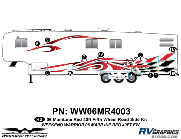 12 piece 2006 Warrior Mainline Red 40' FW Roadside Graphics Kit