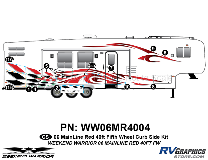 12 piece 2006 Warrior Mainline Red 40' FW Curbside Graphics Kit