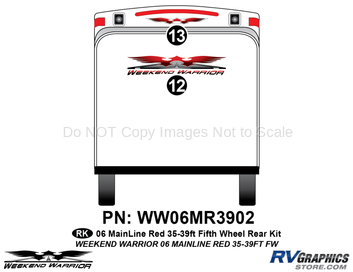 2 piece 2006 Warrior Mainline Red 35-39' FW Rear Graphics Kit