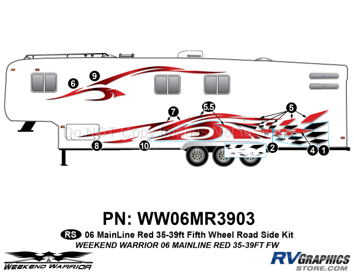 10 piece 2006 Warrior Mainline Red 35-39' FW Roadside Graphics Kit