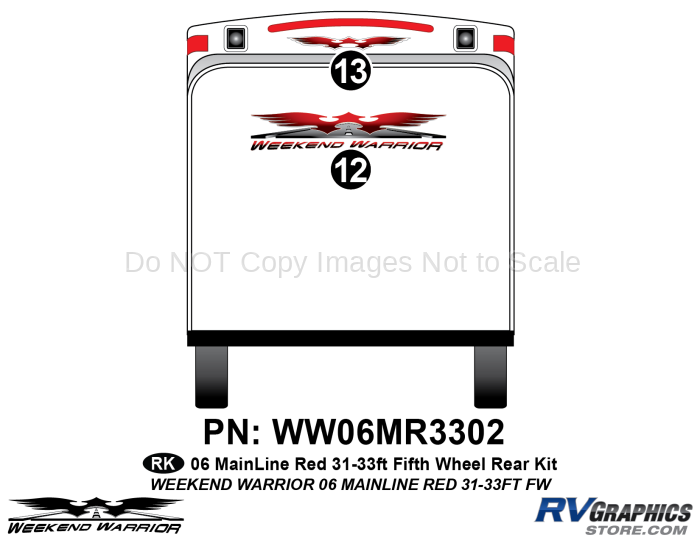 2 piece 2006 Warrior Mainline Red 31-33' FW Rear Graphics Kit