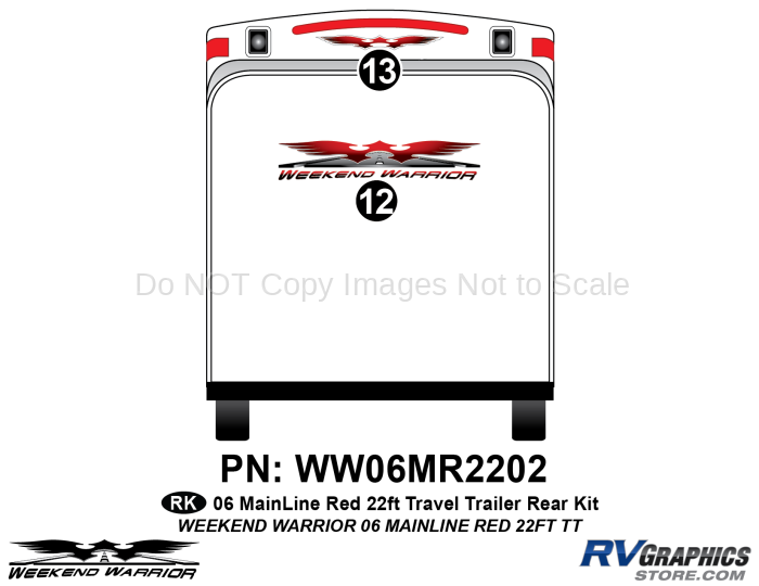 2 piece 2006 Warrior Mainline Red 26-30' TT Rear Graphics Kit