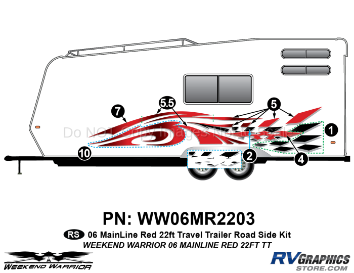 6 piece 2006 Warrior Mainline Red 26-30' TT Roadside Graphics Kit