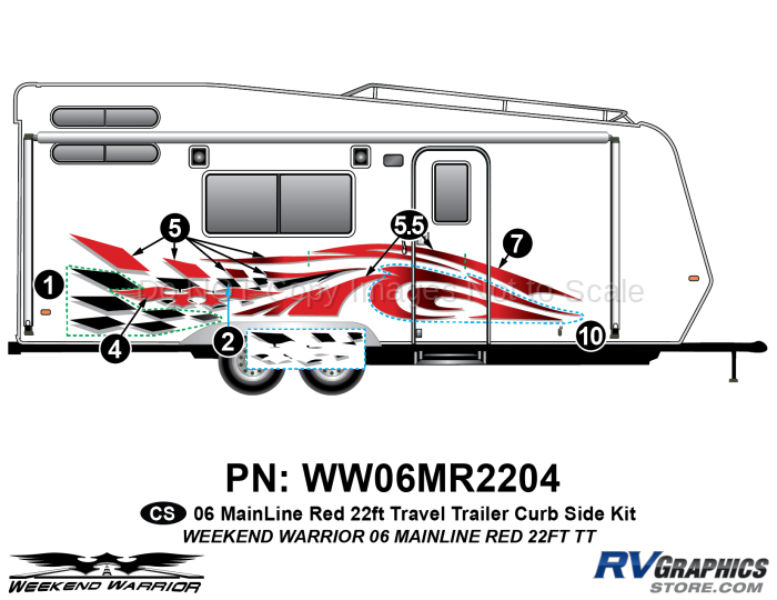 6 piece 2006 Warrior Mainline Red 26-30' TT Curbside Graphics Kit