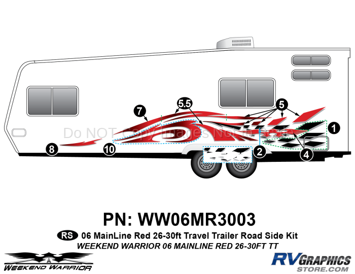 7 piece 2006 Warrior Mainline Red 26-30' TT Roadside Graphics Kit