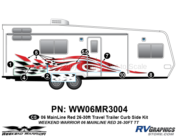 7 piece 2006 Warrior Mainline Red 26-30' TT Curbside Graphics Kit
