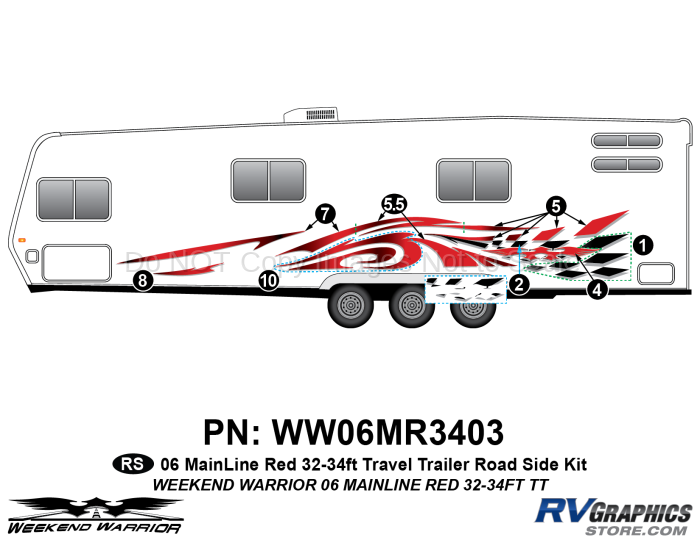 8 piece 2006 Warrior Mainline 32-34' TT Red Roadside Graphics Kit