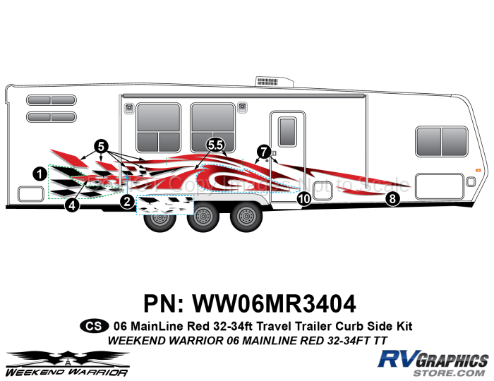 8 piece 2006 Warrior Mainline 32-34' TT Red Curbside Graphics Kit