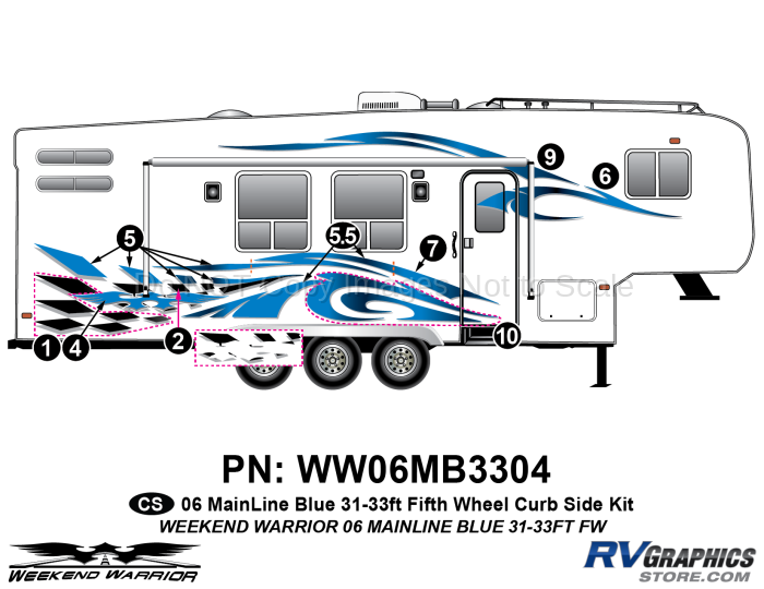 8 piece 2006 Warrior Mainline 31-33' FW Curbside Graphics Kit