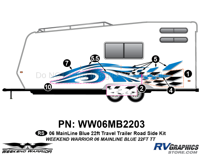 6 piece 2006 Warrior Mainline 26-30' TT Roadside Graphics Kit