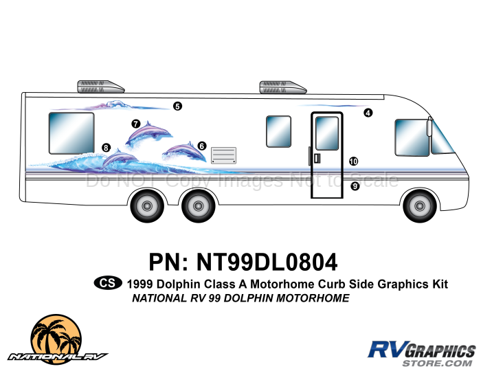 7 Piece 1999 Dolphin MH Curbside Graphics Kit