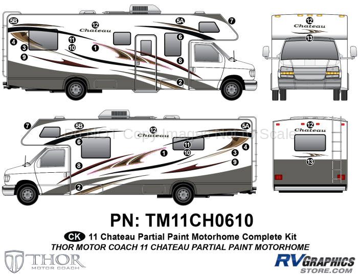 32 Piece 2011 Chateau Part Paint Class C Complete Graphics Kit