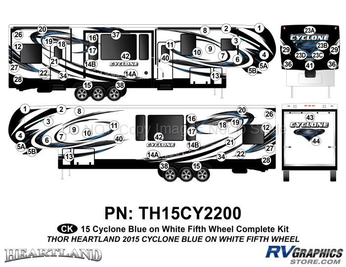 74 Piece 2014 Cyclone FW Complete Graphics Kit Blue White Version