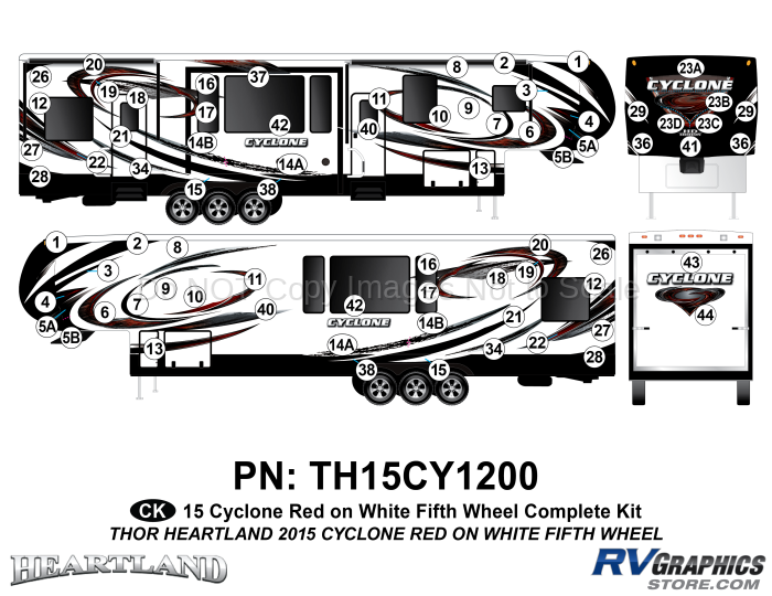 74 Piece 2014 Cyclone FW Complete Graphics Kit Red White Version