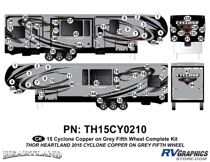 74 Piece 2014 Cyclone FW Complete Graphics Kit Copper Gray Version