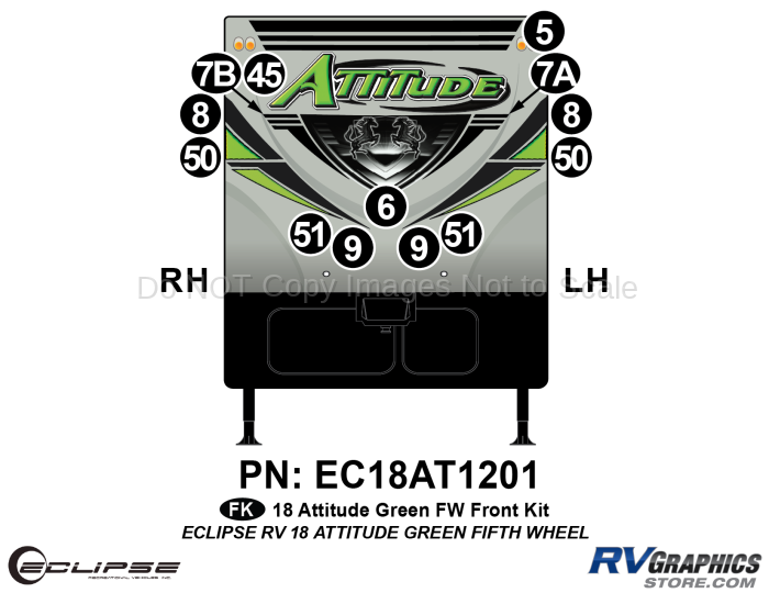 13 Piece 2018 Attitude Fifth Wheel Green Front Graphics Kit