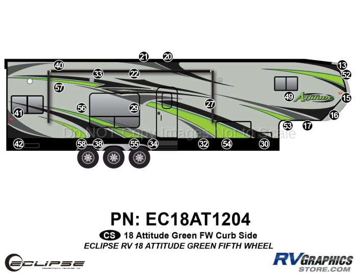 25 Piece 2018 Attitude Fifth Wheel Green Curbside Graphics Kit