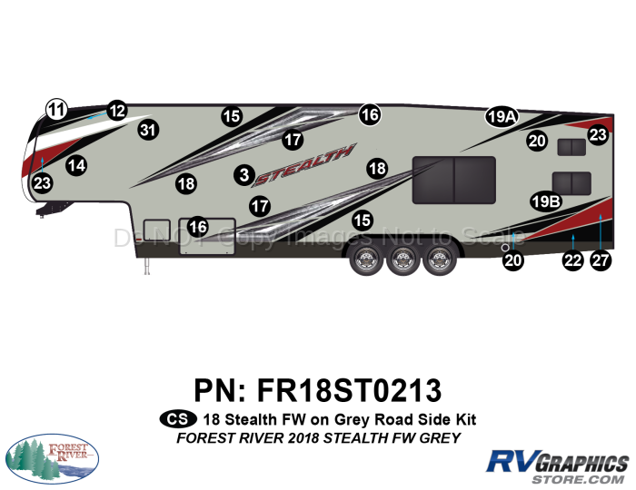 RS 21 Piece 2018 Stealth FW Gray Roadside Graphics Kit