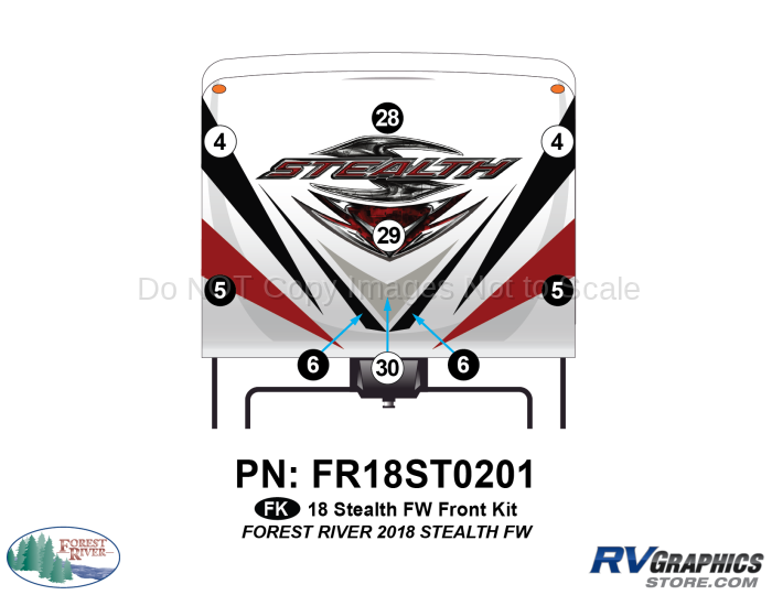 9 Piece 2018 Stealth FW White Front Graphics Kit