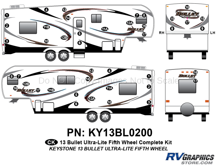42 Piece 2013 Bullet Fifth Wheel Complete Graphics Kit