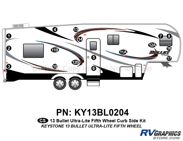 17 Piece 2013 Bullet Fifth Wheel Curbside Graphics Kit